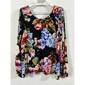 Show Me Your Mumu Shirt Womens Small Black Floral Jade Blouse Open Back Made USA